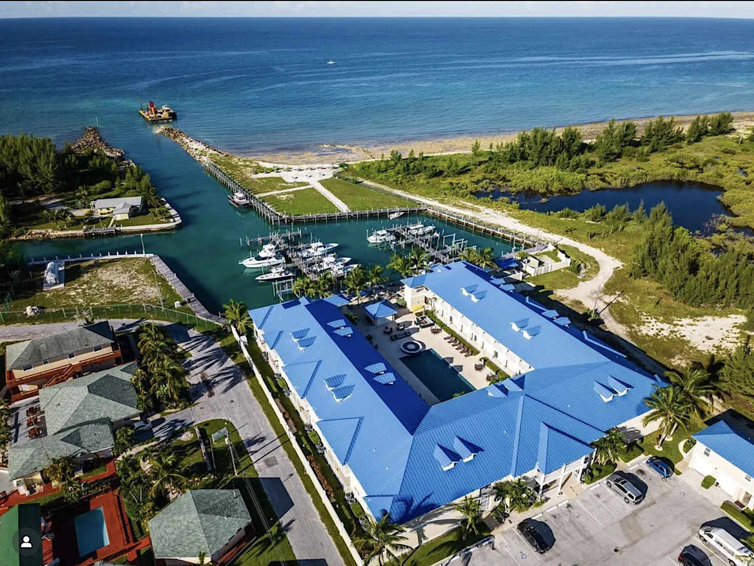 Fly direct to West End (MYGW) to stay at Blue Marlin Cove Resort & Marina on Grand Bahama Island