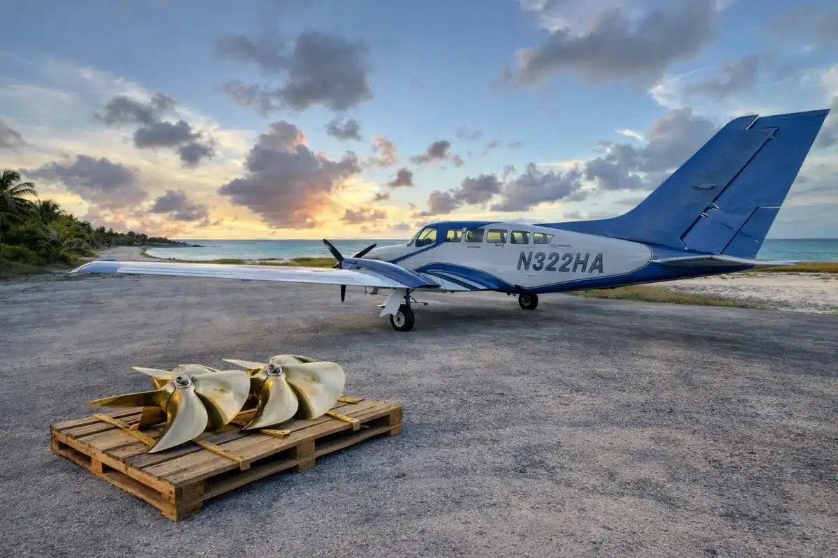 Air cargo charter delivering propellers and urgent yacht repair parts to the Bahamas